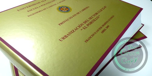 Adhesivo dorado para portadas de proyectos | The Green Copy SHIRT| Villanueva de la Cañada MADRID | 918157760 |