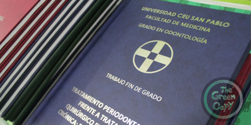 grabado estampado en oro de tesis y proyectos fin de carrera, libros cosidos, carpetas, cajas finales, impresión planos proyecto fin de carrera