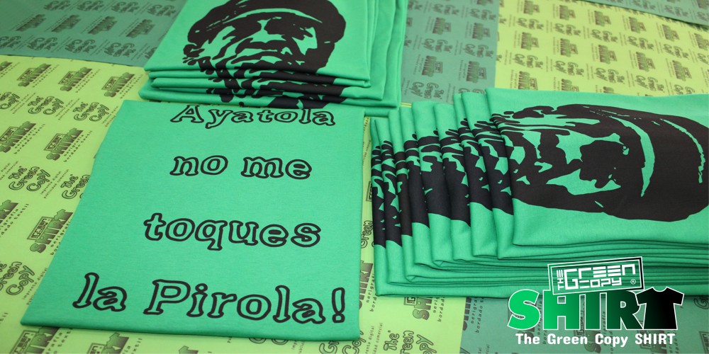 impresión de camisetas The Green Copy SHIRT para fiesta ayatola pirola imprimir sudaderas Villanueva MADRID camisetas@thegreencopy.com 