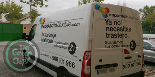 Rotulación de Furgonetas y Camiones para empresa Espacio Flexible | The Green Copy SHIRT| Villanueva de la Cañada MADRID | 918157760 |