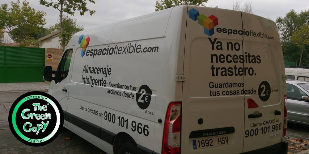 rotulación vinilo de furgonetas camiones en vinilo de colores para espacio flexible | Majadahonda Villanueva MADRID | The Green Copy